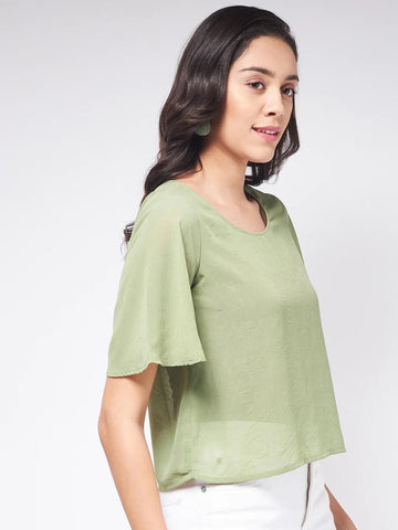 PANNKH Flaunt Yourself In Solid Sheer Green Top