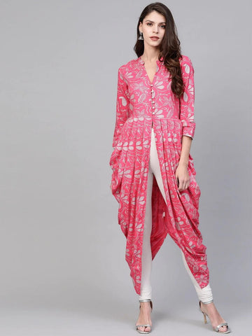 PANNKH Pink Foil Printed Cowl Kurta