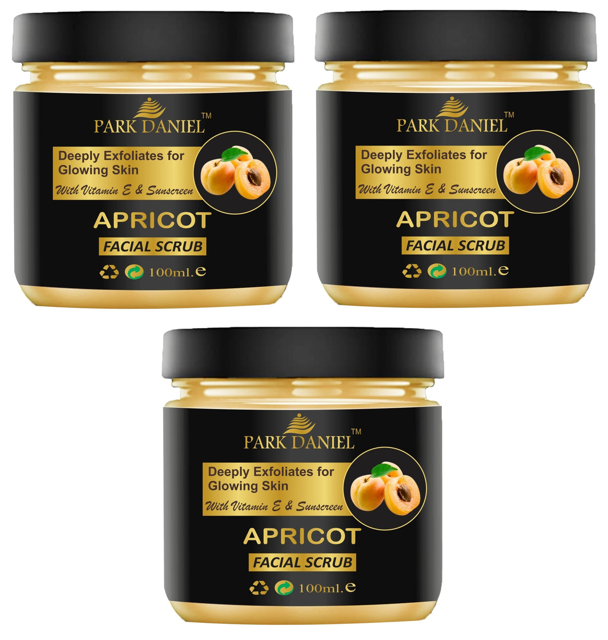 Park Daniel Apricoat Extract Facial Scrub | Face Scrubber | Body Scrub for Blackheads Removal | Instant Glowing | Skin Firming Pack of 3 of 100 ml(300 ml)