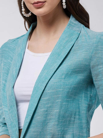 PANNKH Green Chambray Long Blazer And Pant Set