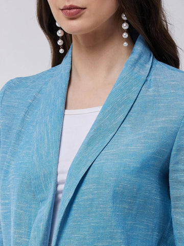 PANNKH Blue Chambray Long Blazer And Pant Set