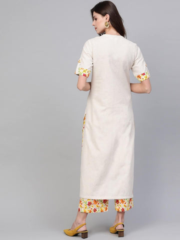 PANNKH Embroidered Beige Kurta With Palazzo Set