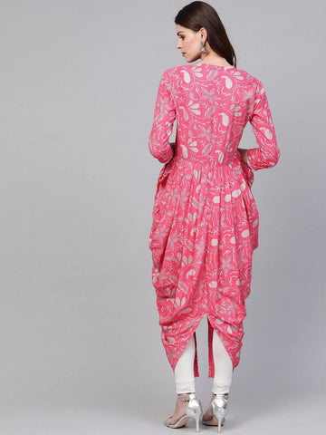 PANNKH Pink Foil Printed Cowl Kurta