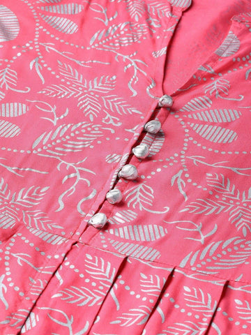 PANNKH Pink Foil Printed Cowl Kurta