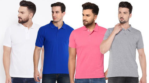 Cotton Blend Solid Half Sleeves Mens Polo Neck T-Shirt (Pack of 4)